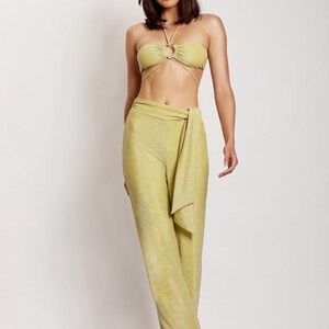 Meshki Green Shimmer Crop Top & Esther Wrap Over Straight Leg Pants